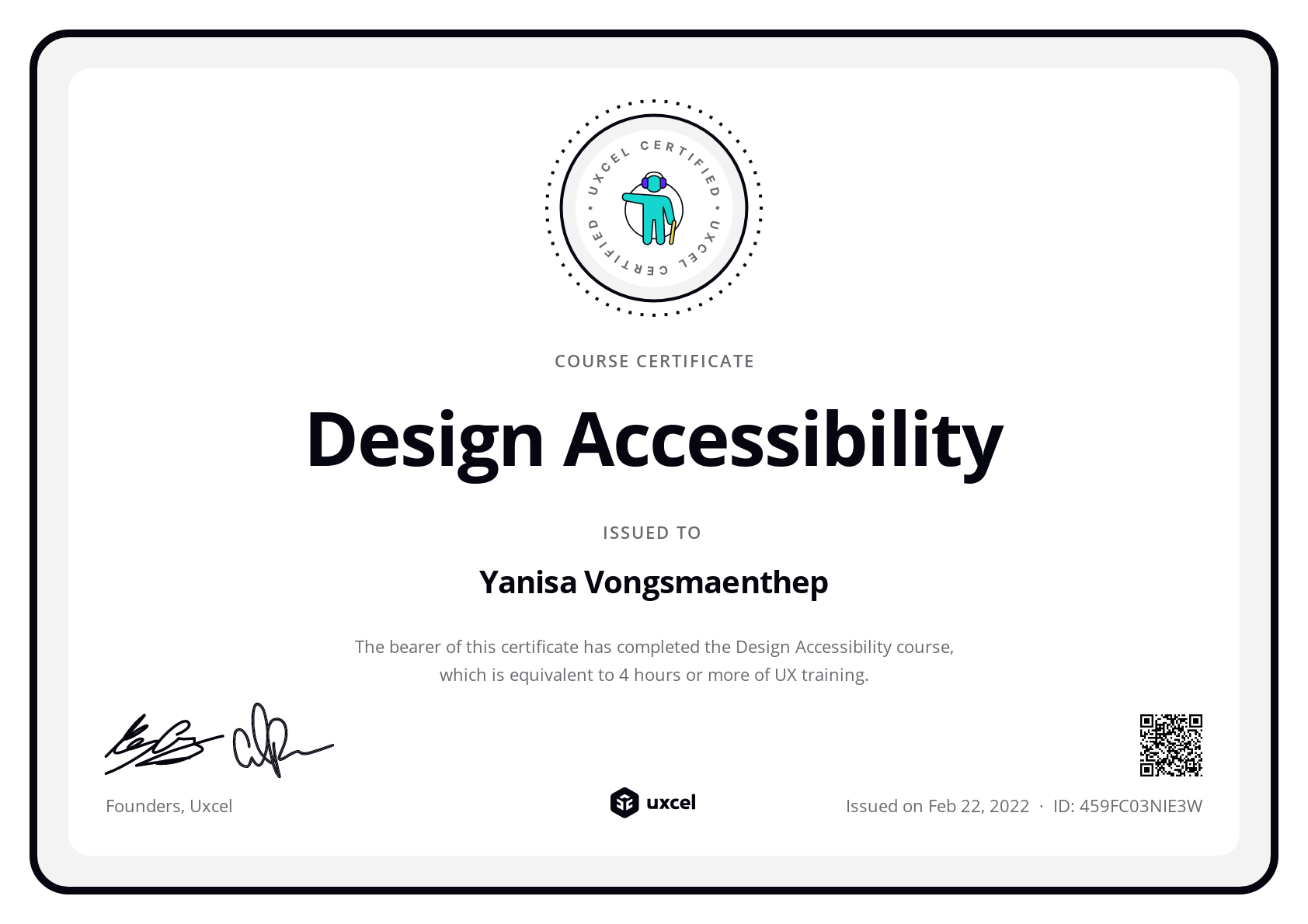 Yanisa Vongsmaenthep's certificate